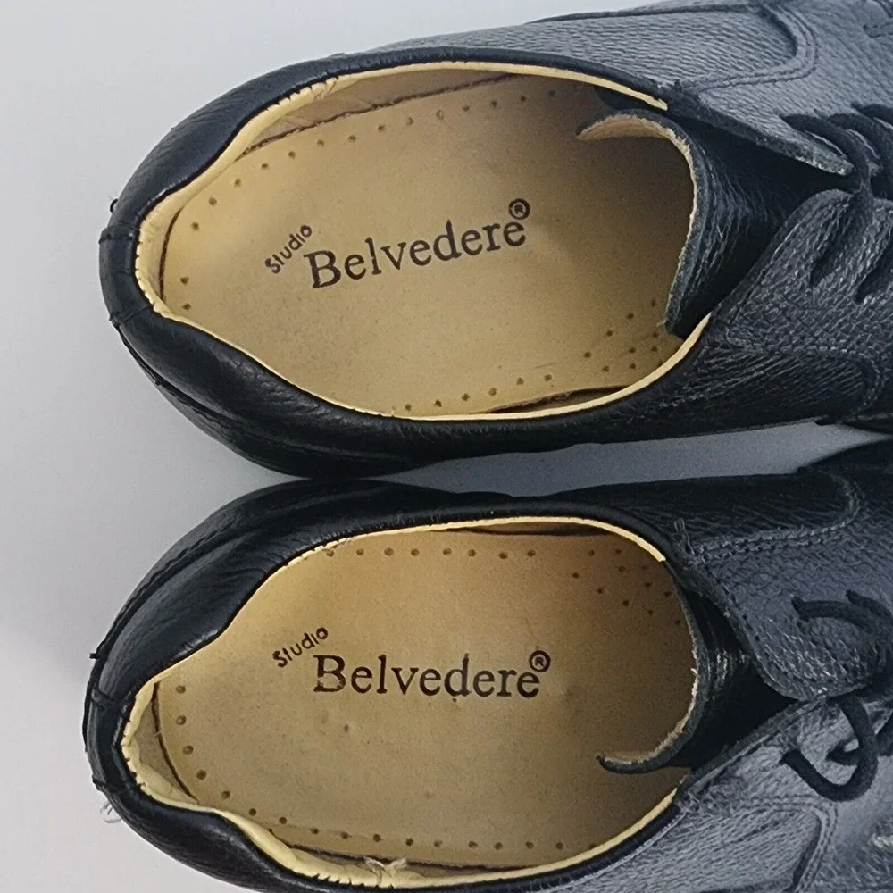 Studio Belvedere Bay Bridge Oxford Black Pebbled Leather‎ Shoes Mens 10D